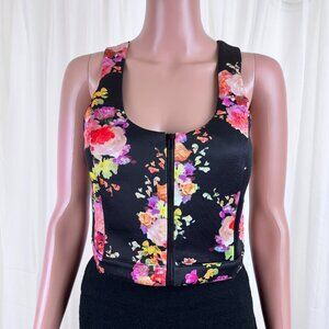 Women's VO JEANS Floral Zipper Front Racerback Crop Top Size Large